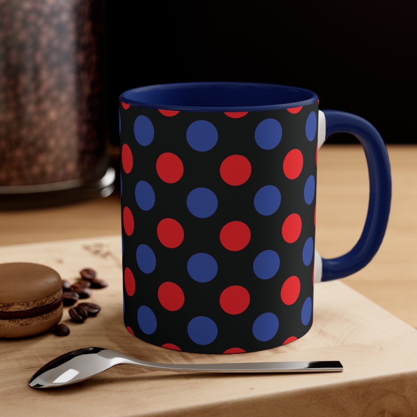 Red and Blue Polka Dot Accent Coffee Mug, 11oz