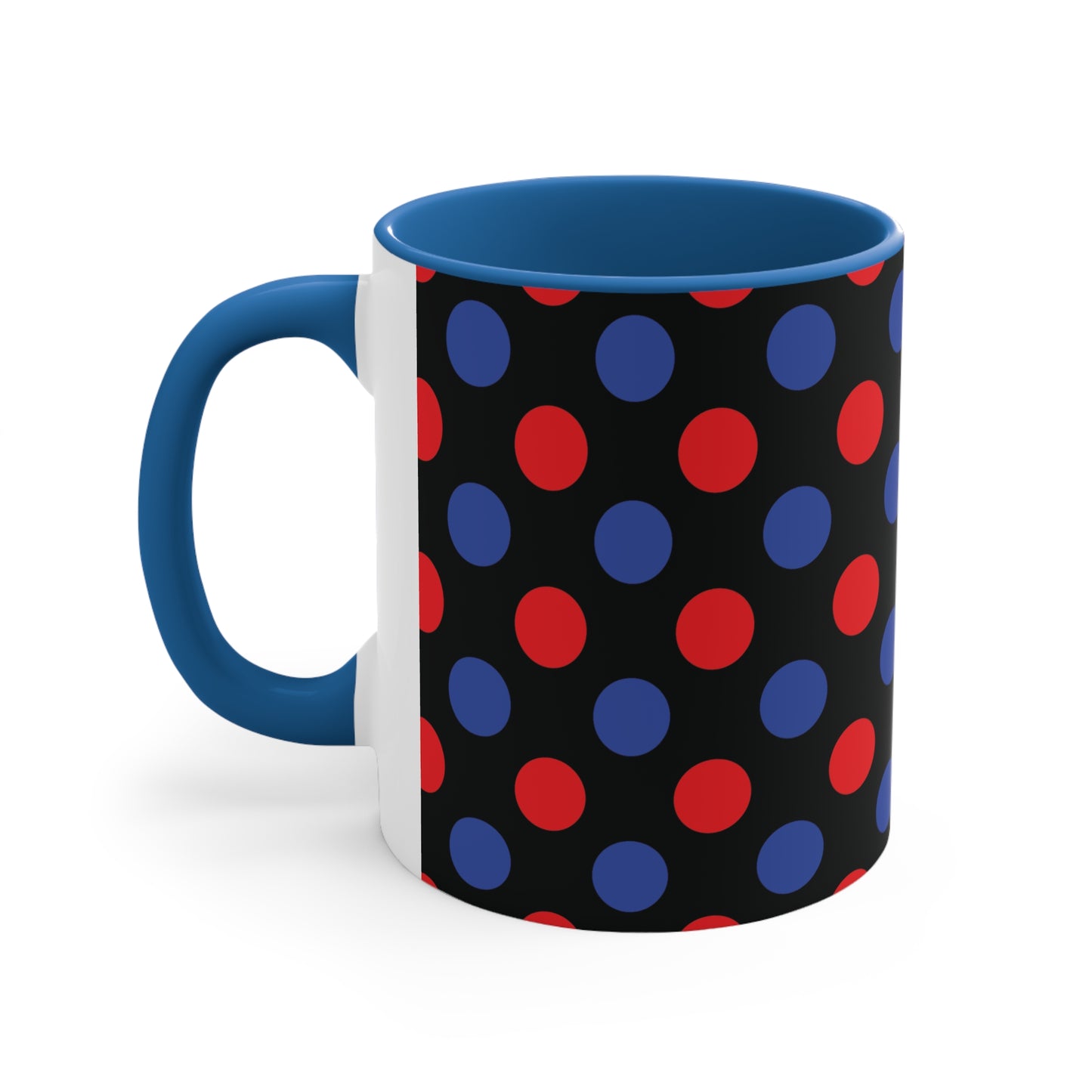 Red and Blue Polka Dot Accent Coffee Mug, 11oz