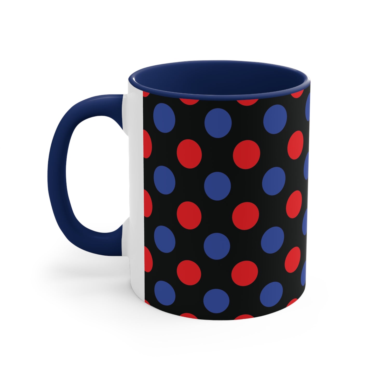 Red and Blue Polka Dot Accent Coffee Mug, 11oz