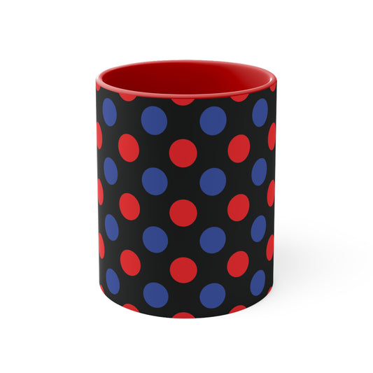 Red and Blue Polka Dot Accent Coffee Mug, 11oz