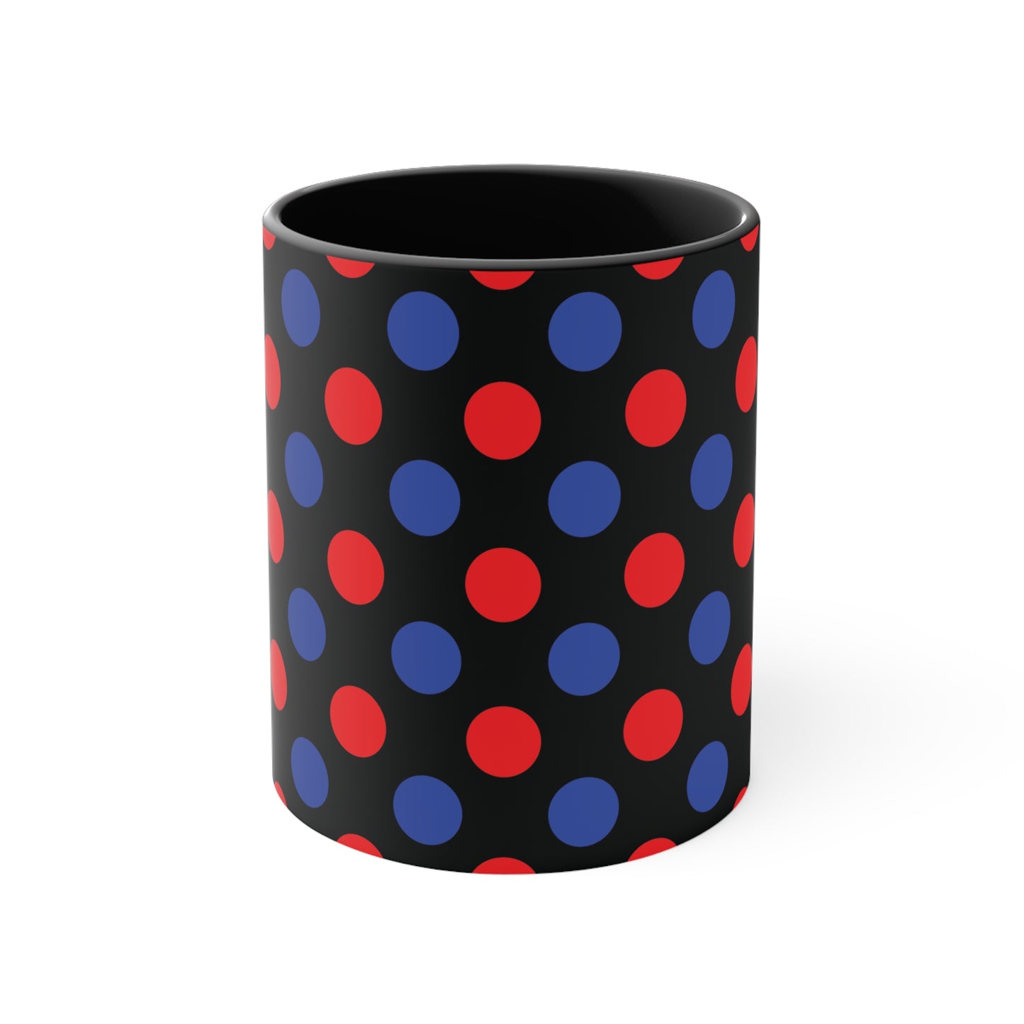 Red and Blue Polka Dot Accent Coffee Mug, 11oz