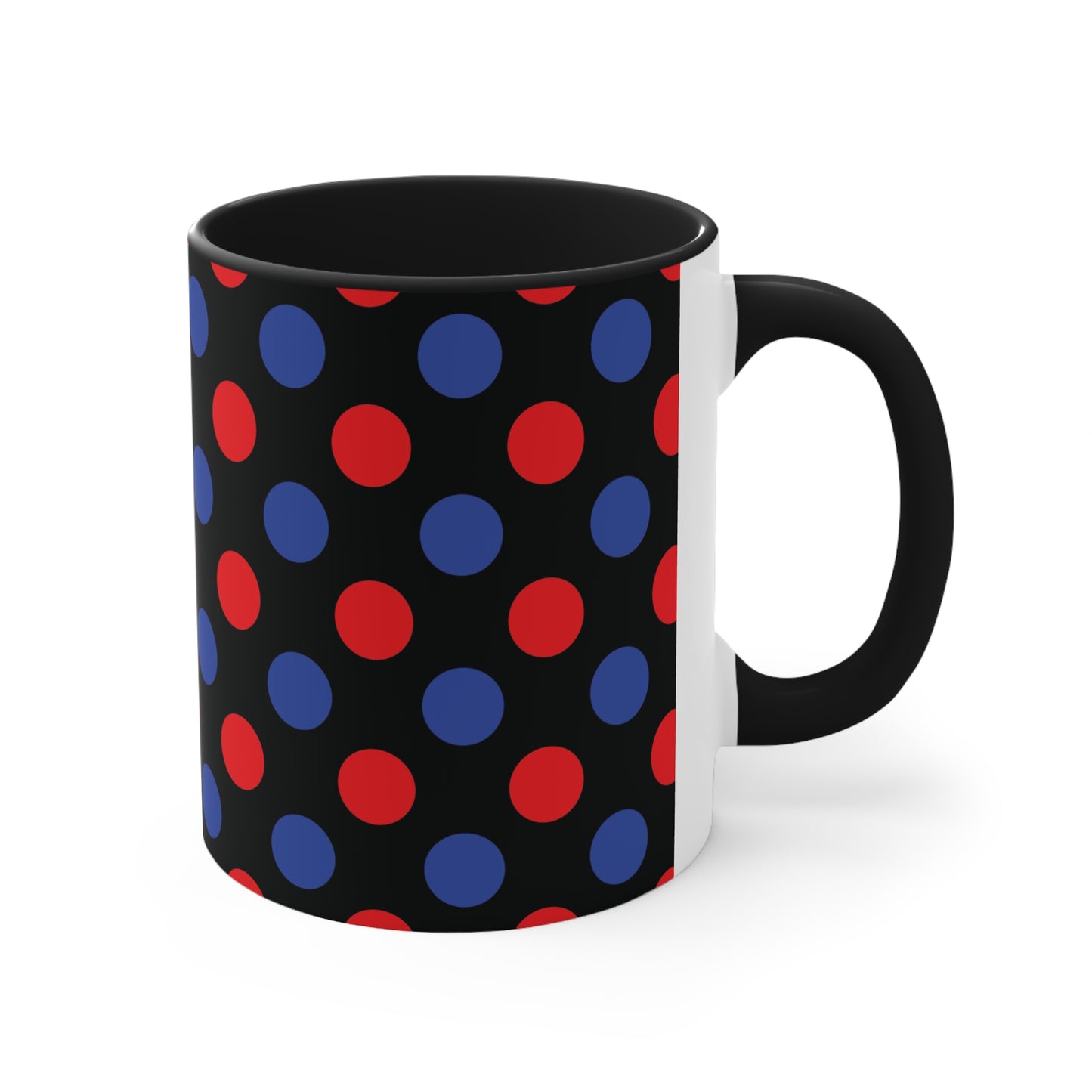 Red and Blue Polka Dot Accent Coffee Mug, 11oz