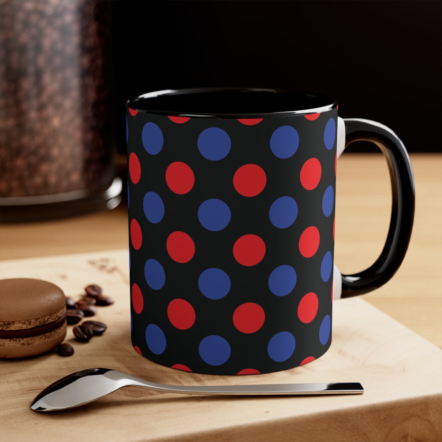 Red and Blue Polka Dot Accent Coffee Mug, 11oz