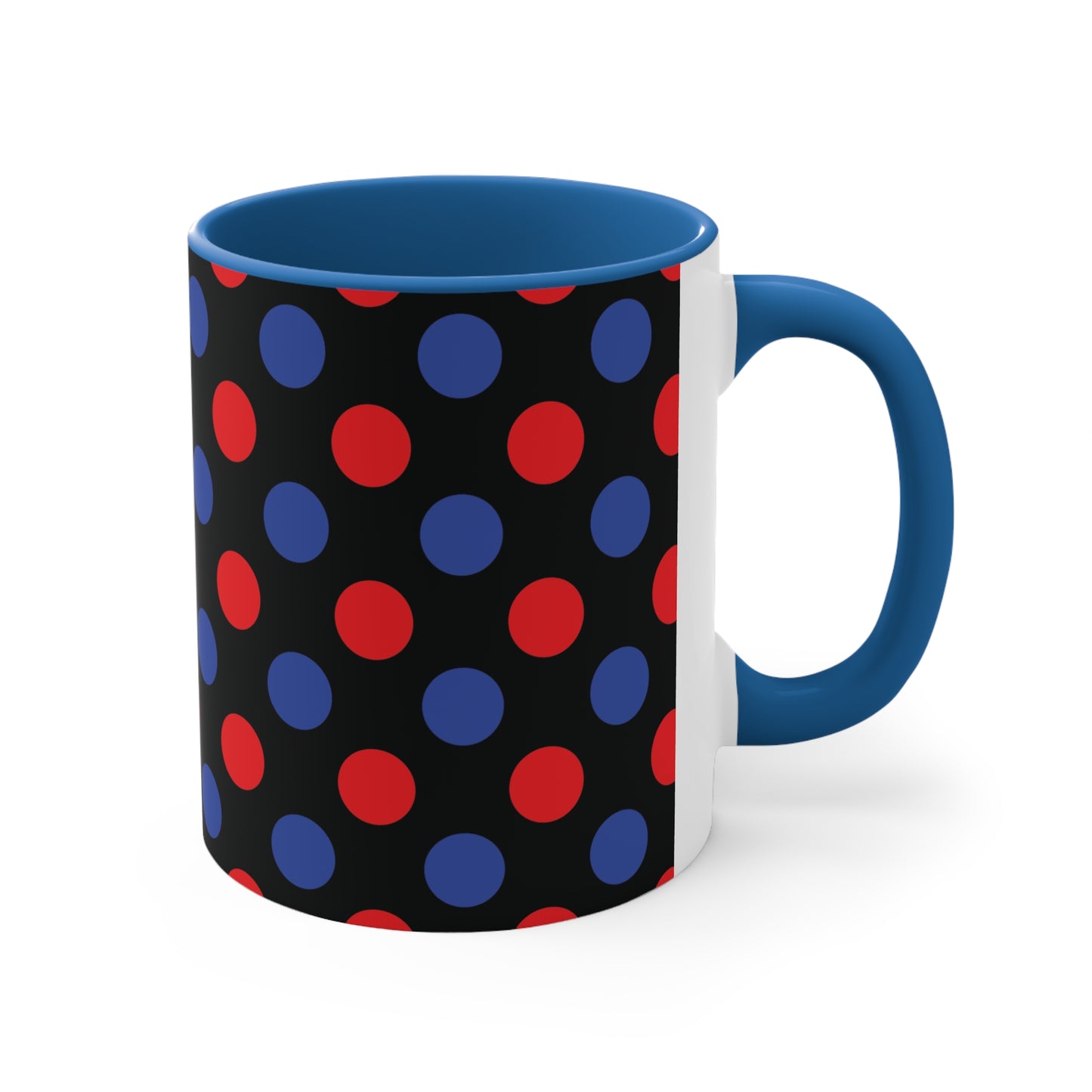 Red and Blue Polka Dot Accent Coffee Mug, 11oz