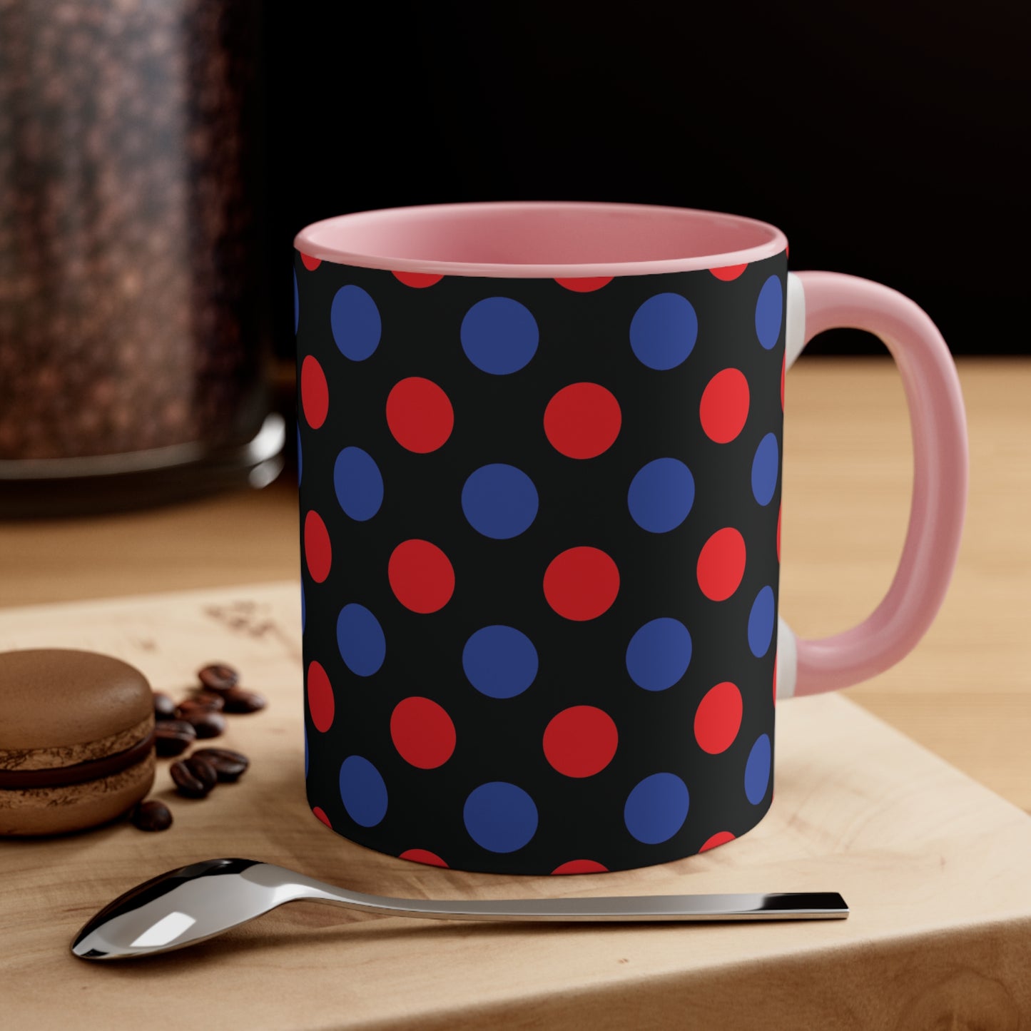 Red and Blue Polka Dot Accent Coffee Mug, 11oz