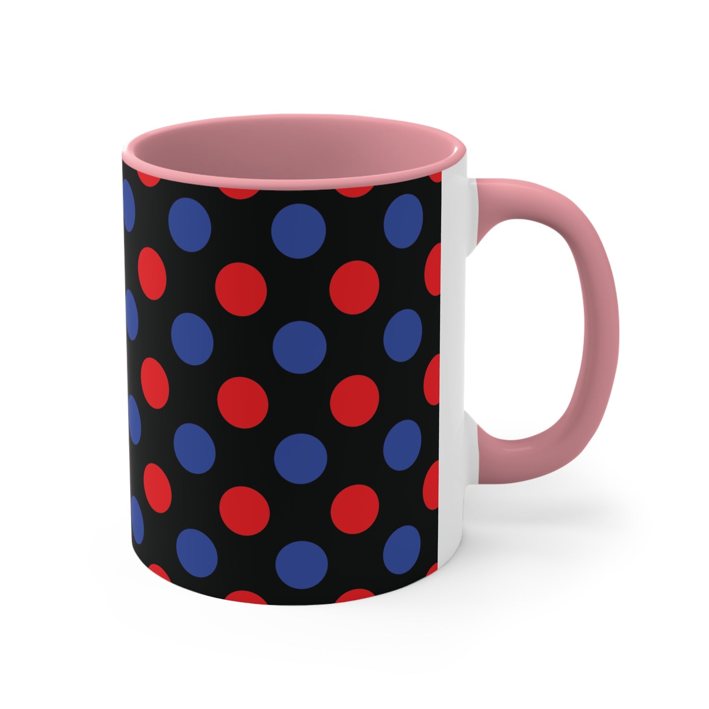 Red and Blue Polka Dot Accent Coffee Mug, 11oz