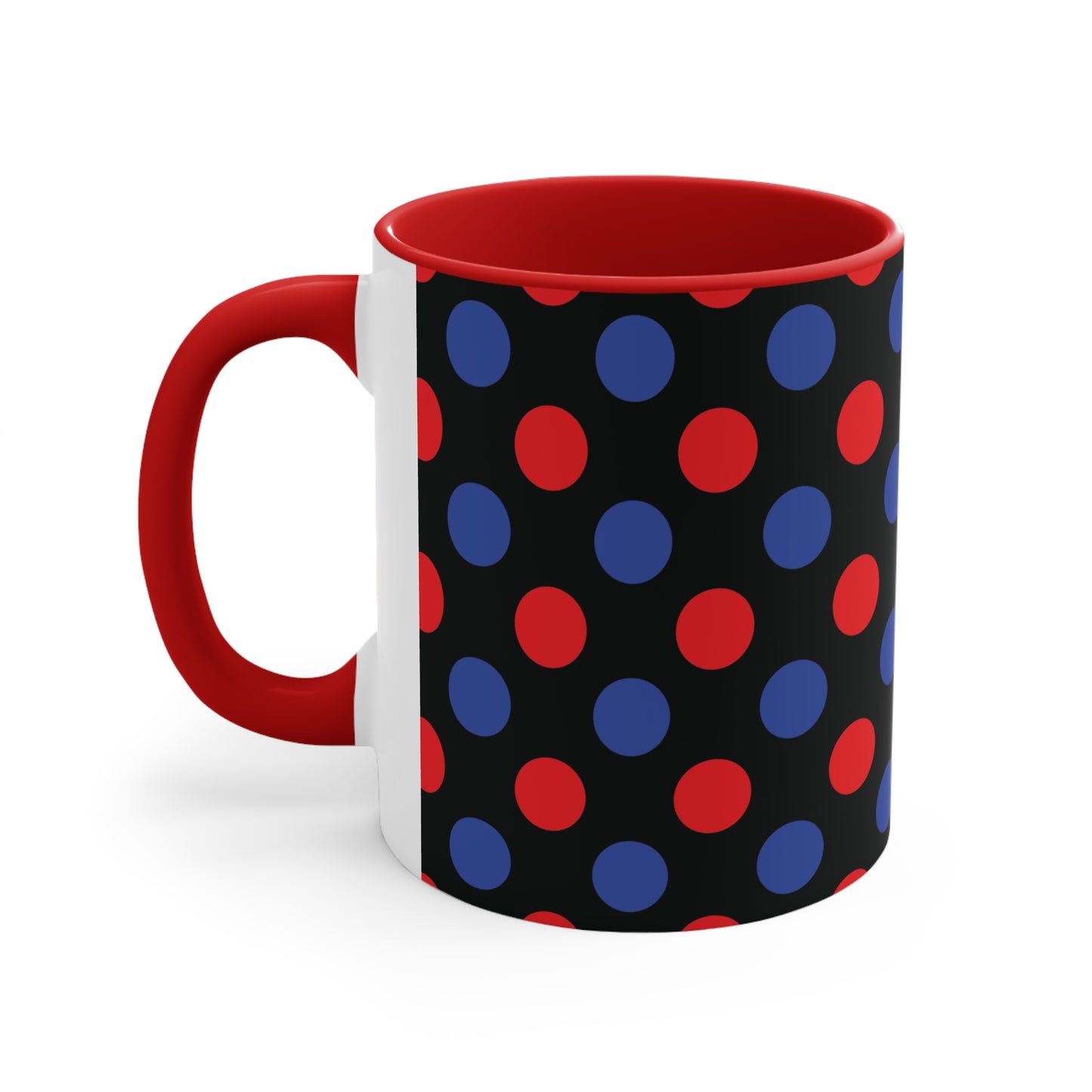 Red and Blue Polka Dot Accent Coffee Mug, 11oz