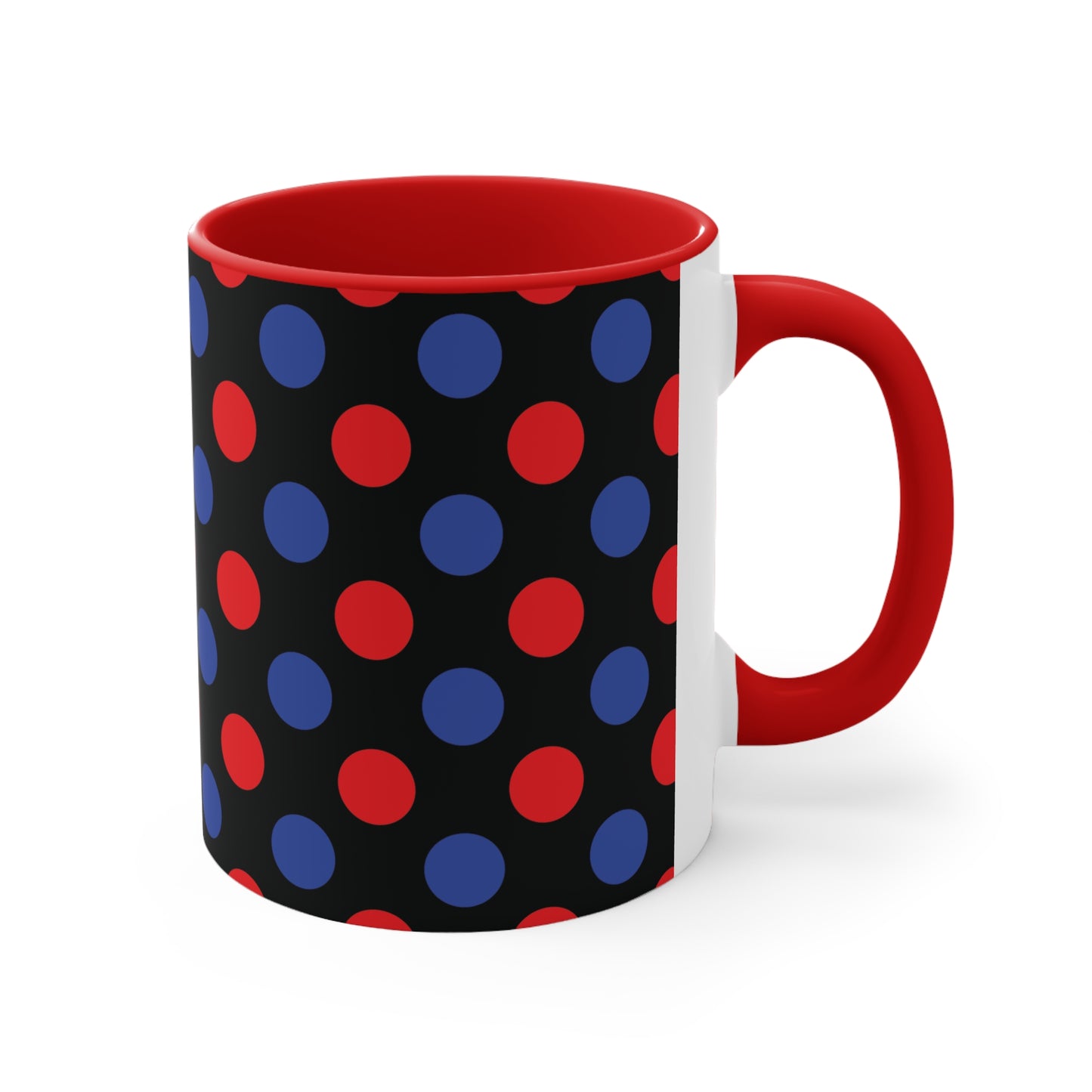 Red and Blue Polka Dot Accent Coffee Mug, 11oz