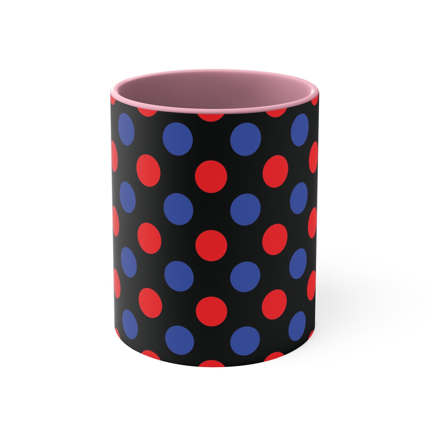 Red and Blue Polka Dot Accent Coffee Mug, 11oz