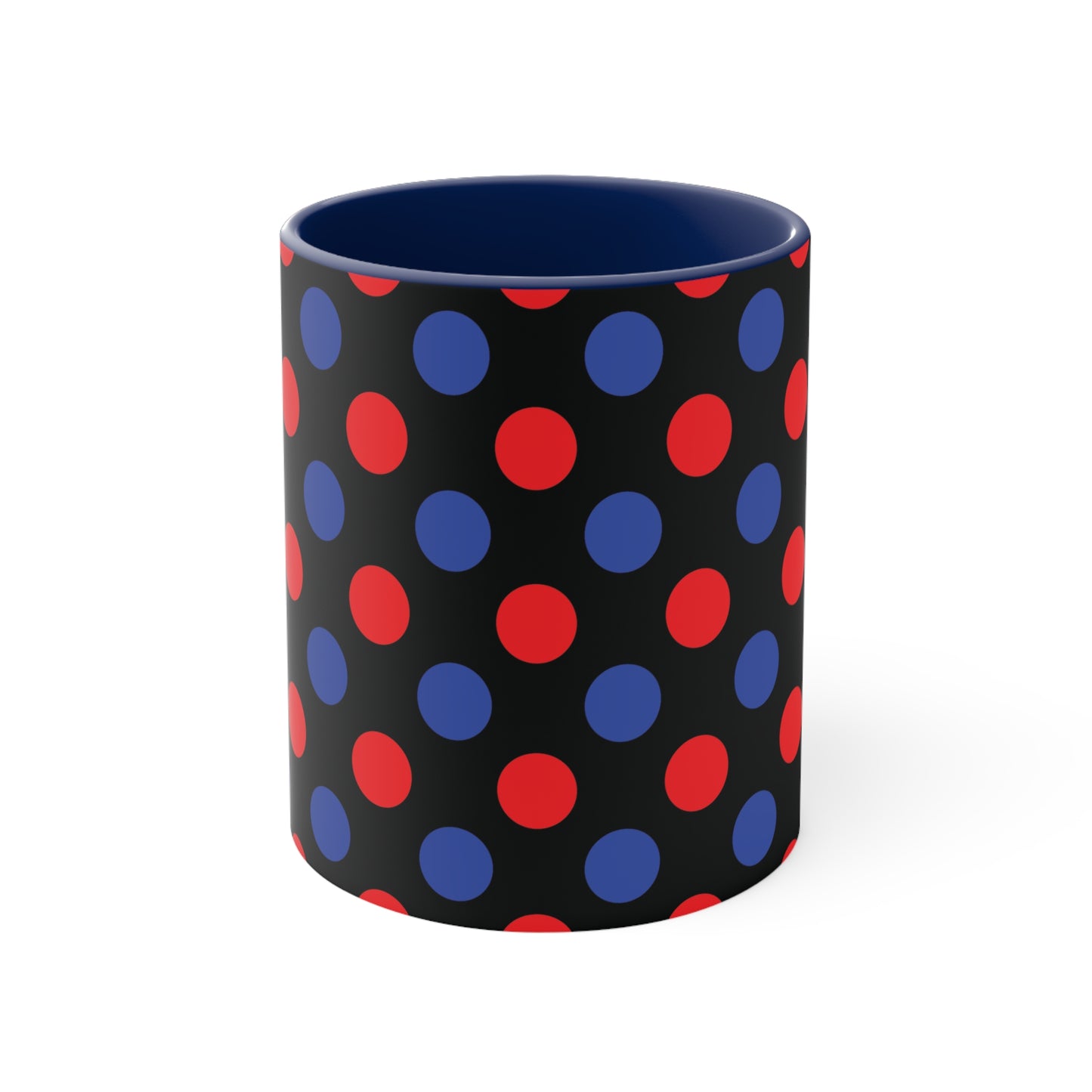 Red and Blue Polka Dot Accent Coffee Mug, 11oz