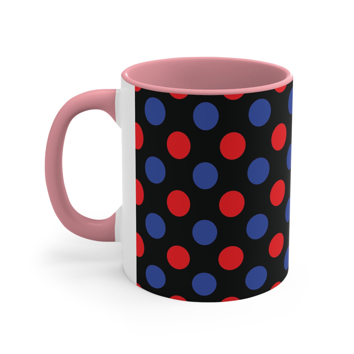 Red and Blue Polka Dot Accent Coffee Mug, 11oz